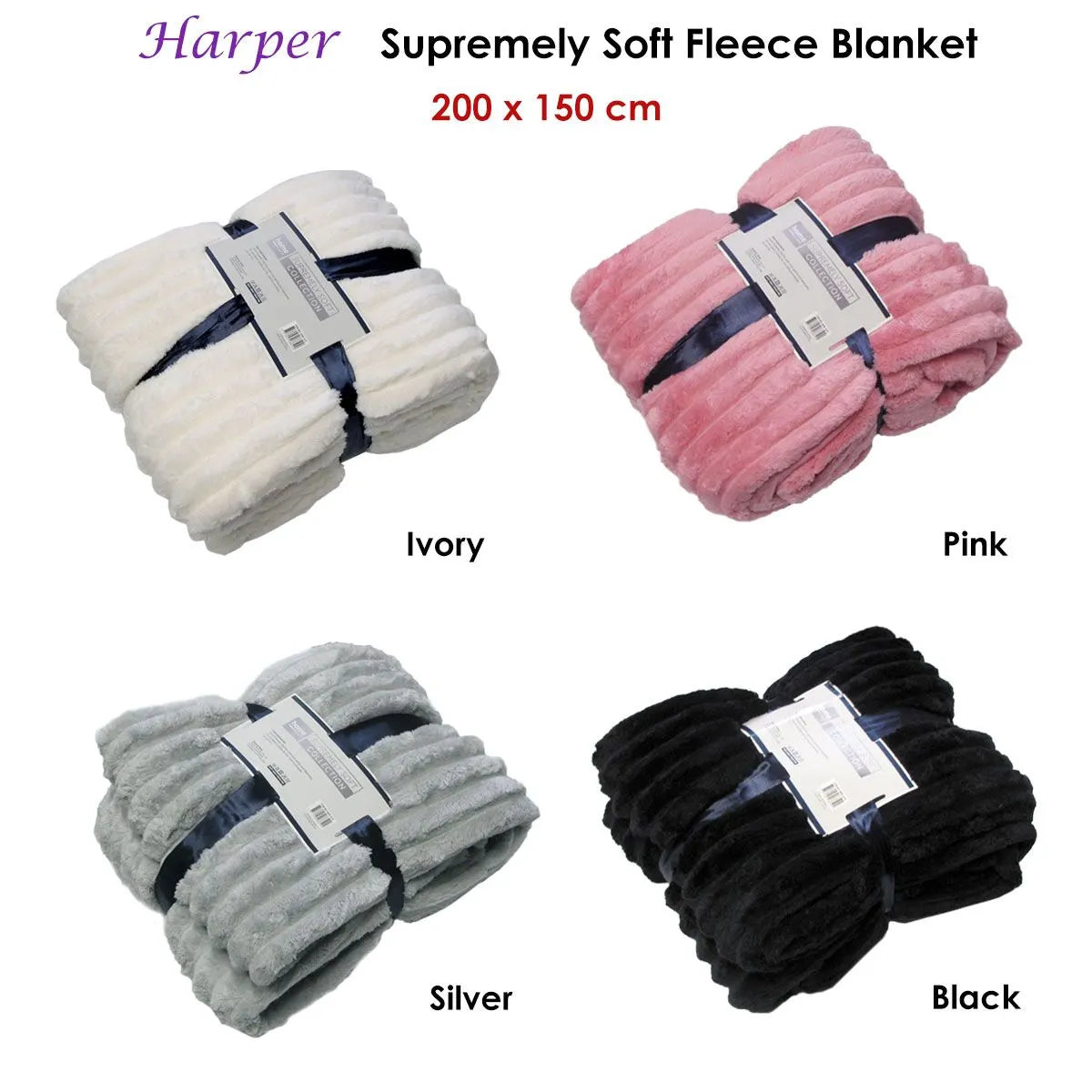 Harper Supremely Soft Fleece Extra Large Throw / Single Sized Blanket 200 x 150 cm Black - Image 2