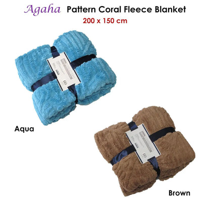 Agaha Pattern Coral Fleece Extra Large Throw / Single Sized Blanket 150 x 200 cm Brown - Image 2