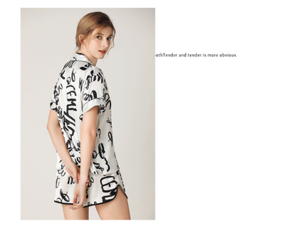 Woman Sleepwear Home Wear Short Sleeve Sweet Girl White Text Casual Pajamas (M Size) - Image 3