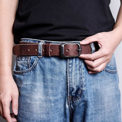 Men's Genuine Leather Belt Vintage Cowhide Pin Buckle 125cm Adjustable Length - Image 2