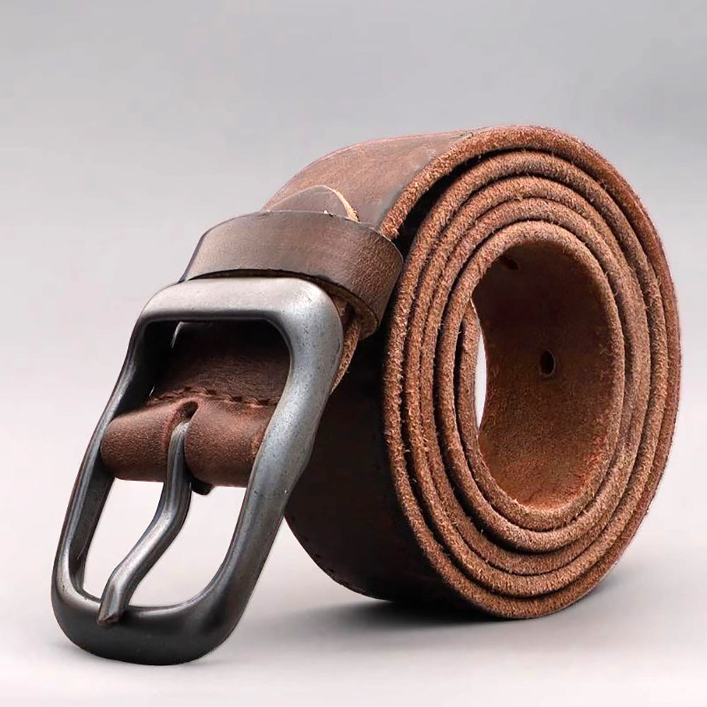 Men's Genuine Leather Belt Vintage Cowhide Pin Buckle 125cm Adjustable Length - Image 3