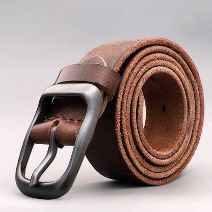 Men's Genuine Leather Belt Vintage Cowhide Pin Buckle 125cm Adjustable Length - Image 3