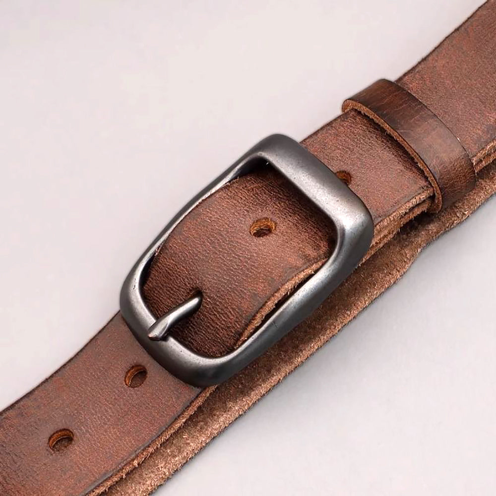 Men's Genuine Leather Belt Vintage Cowhide Pin Buckle 125cm Adjustable Length - Image 4
