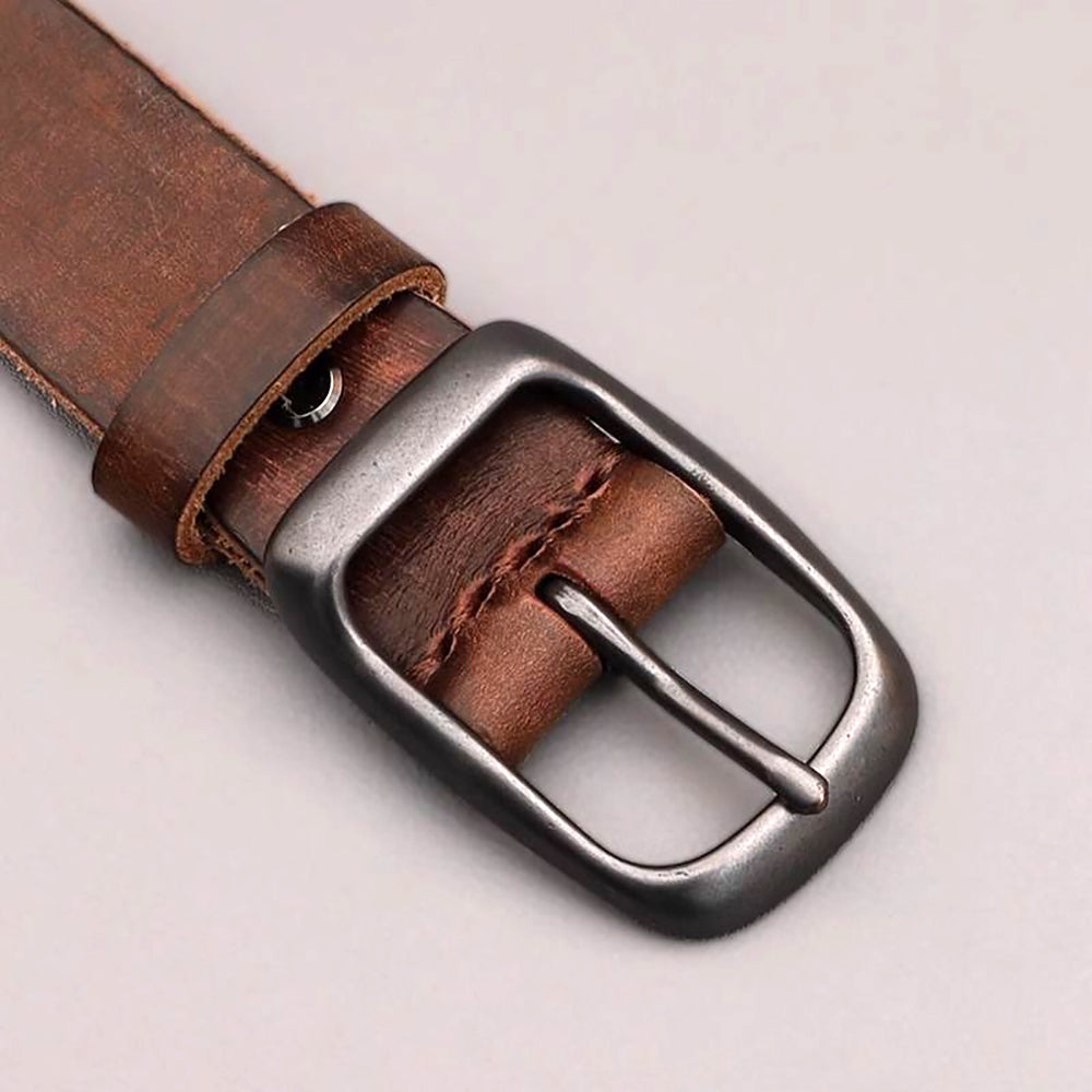 Men's Genuine Leather Belt Vintage Cowhide Pin Buckle 125cm Adjustable Length - Image 5