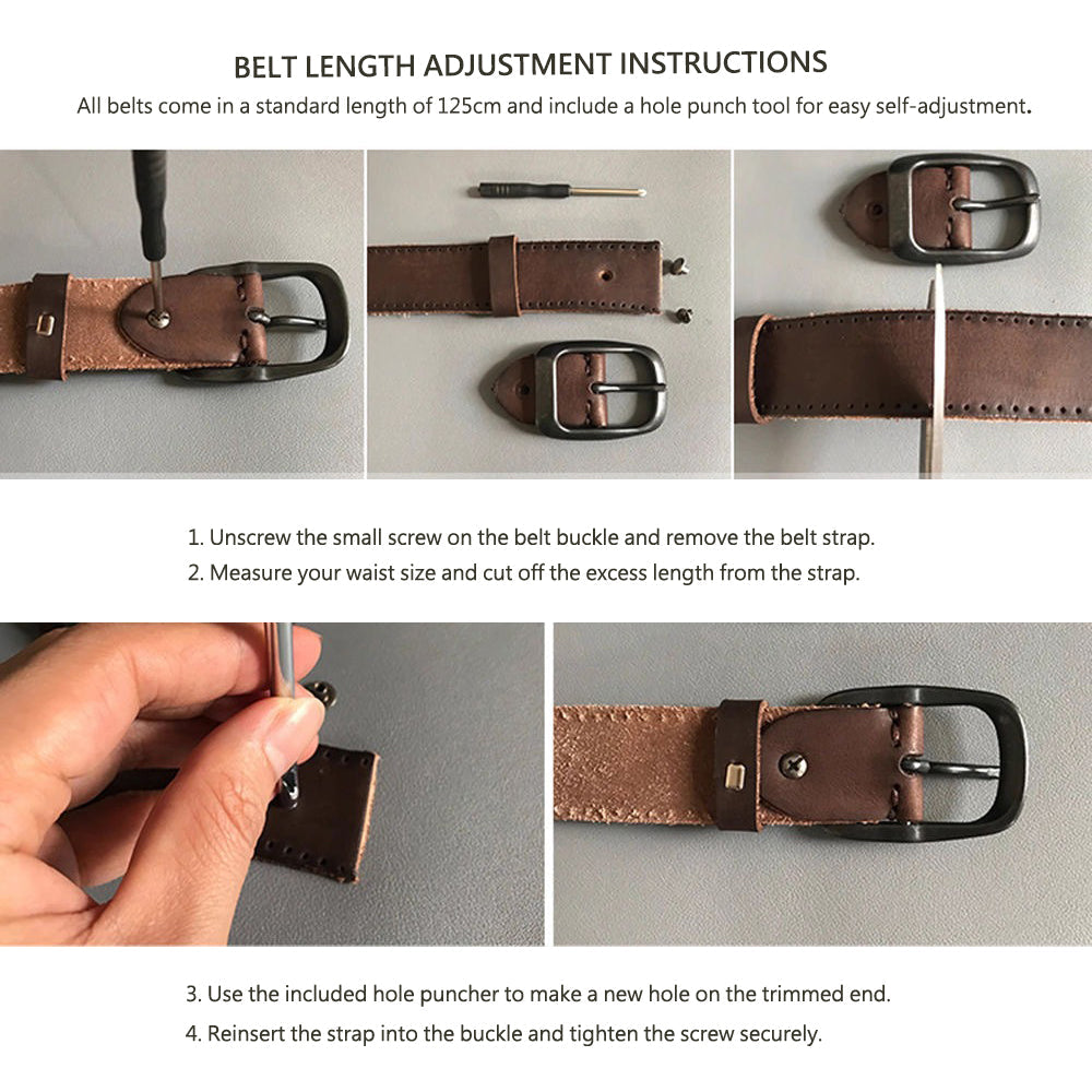 Men's Genuine Leather Belt Vintage Cowhide Pin Buckle 125cm Adjustable Length - Image 7