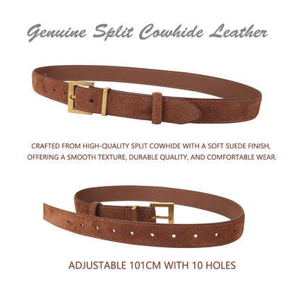 Women's Genuine Suede Leather Belt Classic Pin Buckle Cowhide Belts (Black) - Image 4