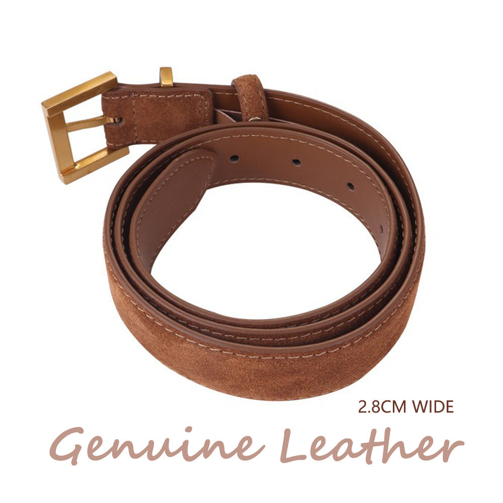 Women's Genuine Suede Leather Belt Classic Pin Buckle Cowhide Belts (Brown) - Image 5