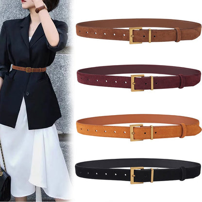 Women's Genuine Suede Leather Belt Classic Pin Buckle Cowhide Belts (Caramel) - Image 3