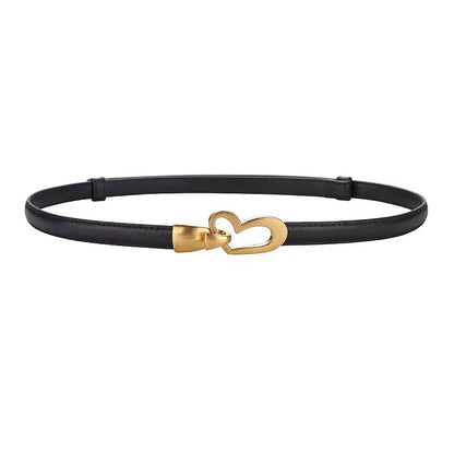 Women's Genuine Leather Thin Adjustable Waist Belt for Dresses Blazers (Black)