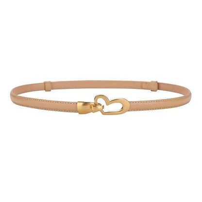 Women's Genuine Leather Thin Adjustable Waist Belt for Dresses Blazers (Khaki)