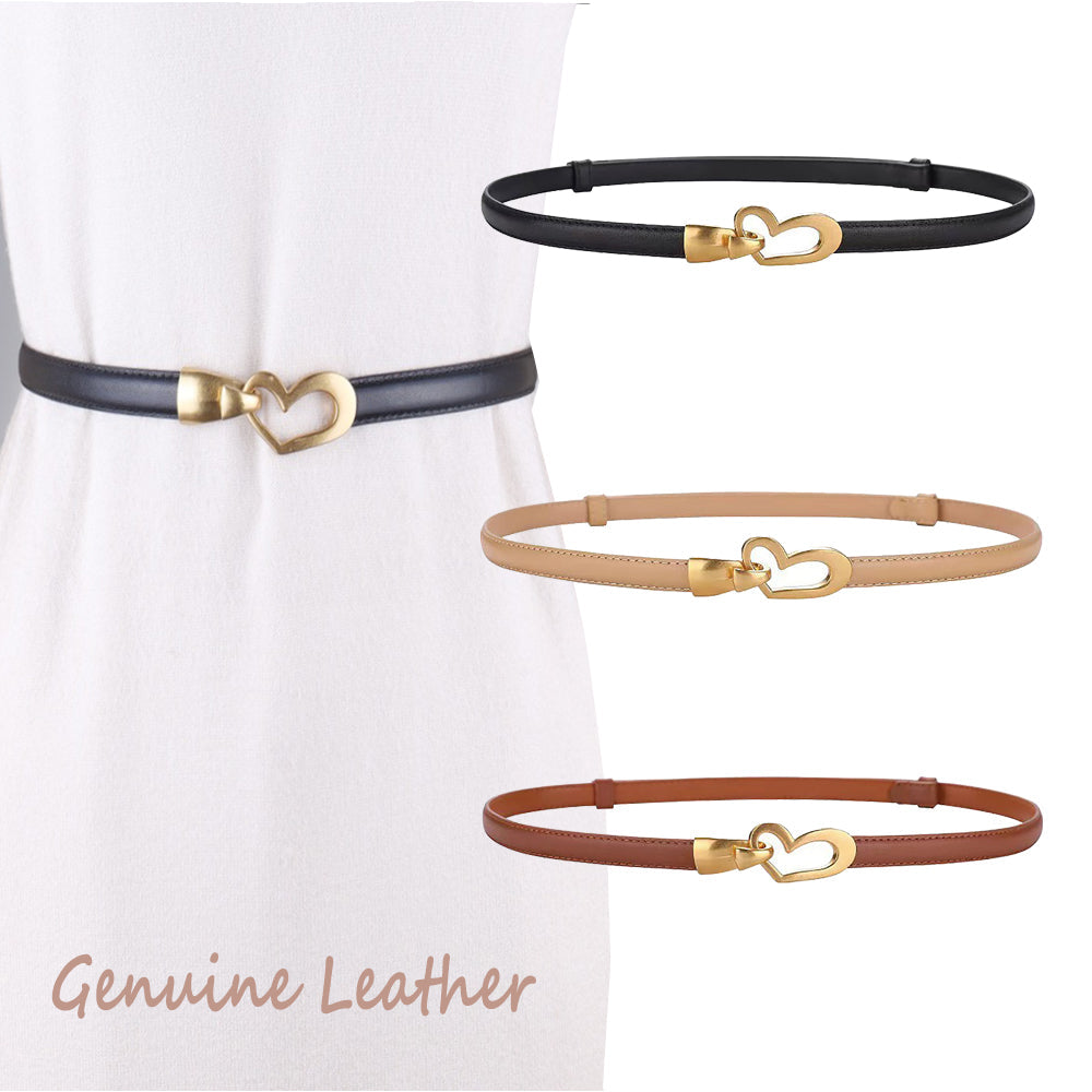 Women's Genuine Leather Thin Adjustable Waist Belt for Dresses Blazers (Khaki) - Image 2