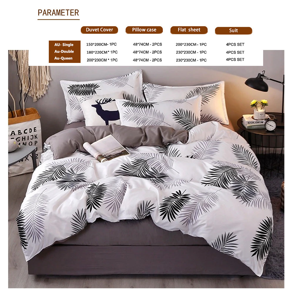 Palm Leaves Pattern Aloe Cotton Flat Sheet Quilt Cover Pillowcases 4pcs Bedding Set (King) - Image 4