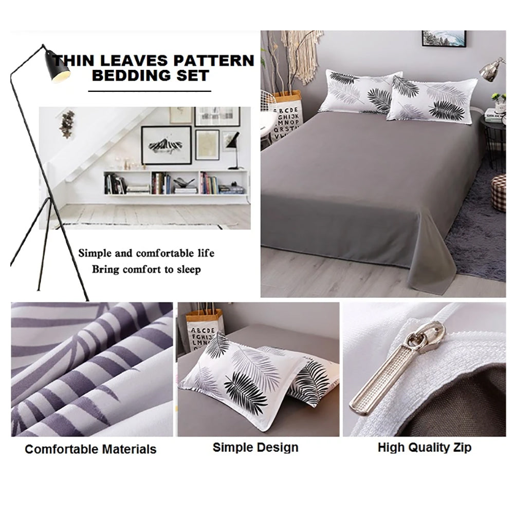 Palm Leaves Pattern Aloe Cotton Flat Sheet Quilt Cover Pillowcases 4pcs Bedding Set (King) - Image 5