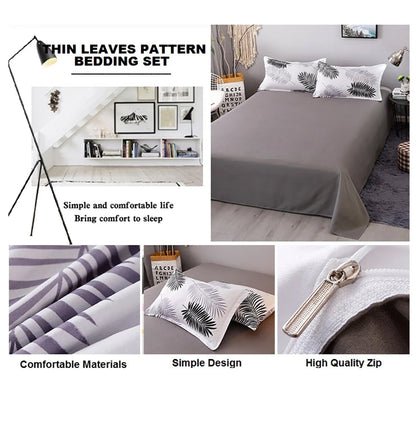 Palm Leaves Pattern Aloe Cotton Flat Sheet Quilt Cover Pillowcases 4pcs Bedding Set (King) - Image 5