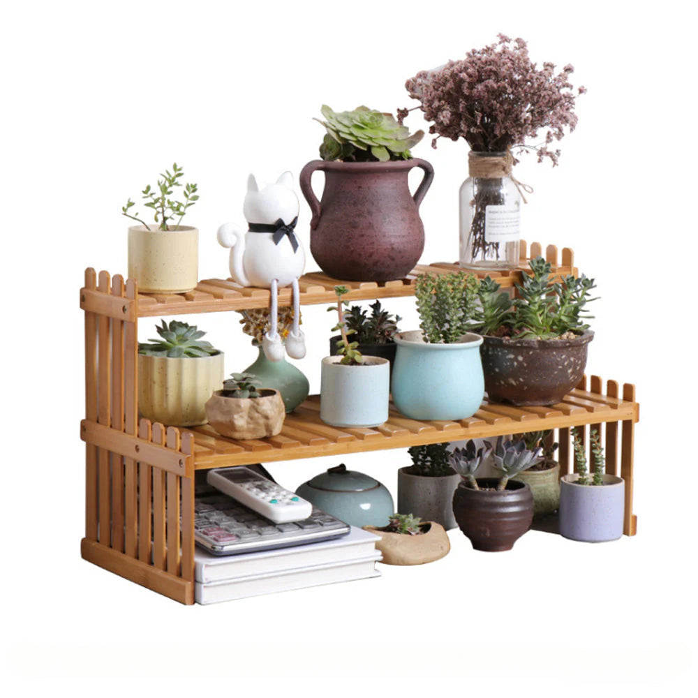 2 Tier Bamboo Plant Stand Shelves Flower Pot Rack Garden Indoor Outdoor Patio - Image 6