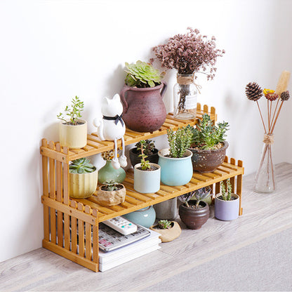 2 Tier Bamboo Plant Stand Shelves Flower Pot Rack Garden Indoor Outdoor Patio - Image 2