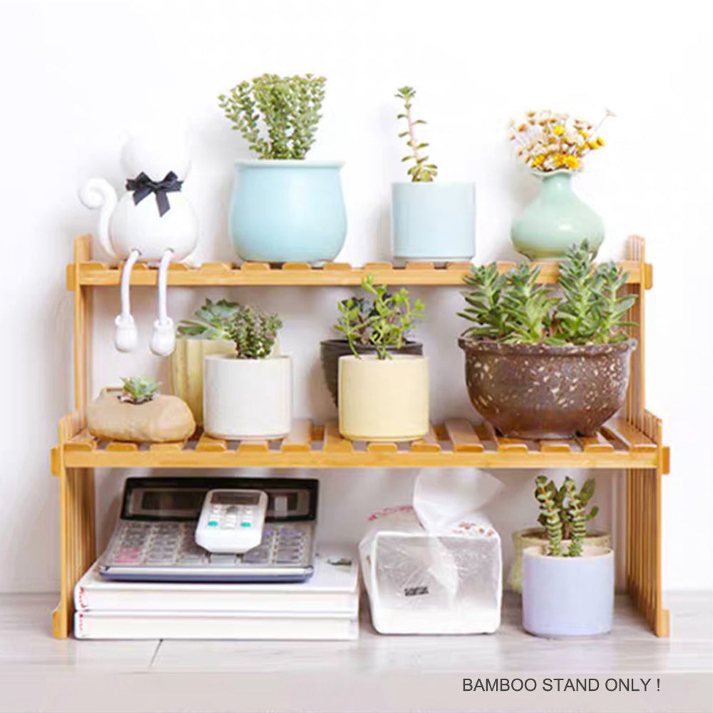 2 Tier Bamboo Plant Stand Shelves Flower Pot Rack Garden Indoor Outdoor Patio - Image 3