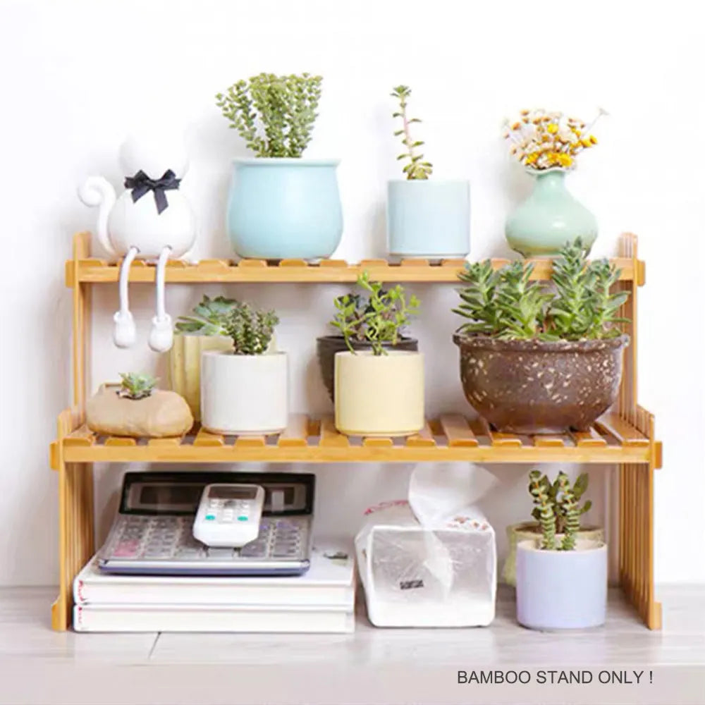 2 Tier Bamboo Plant Stand Shelves Flower Pot Rack Garden Indoor Outdoor Patio - Image 4