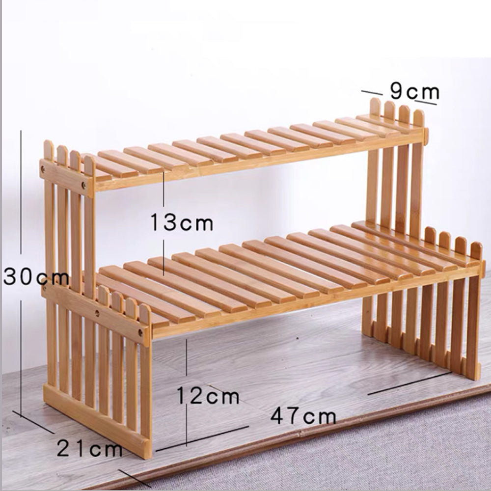 2 Tier Bamboo Plant Stand Shelves Flower Pot Rack Garden Indoor Outdoor Patio - Image 4