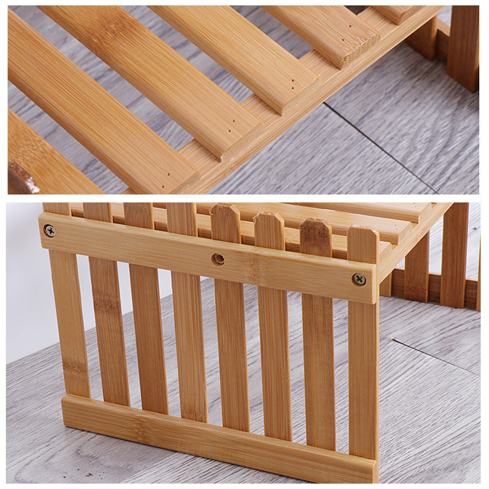 2 Tier Bamboo Plant Stand Shelves Flower Pot Rack Garden Indoor Outdoor Patio - Image 5
