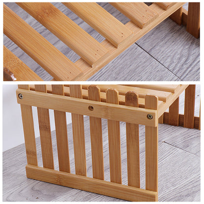 2 Tier Bamboo Plant Stand Shelves Flower Pot Rack Garden Indoor Outdoor Patio - Image 5