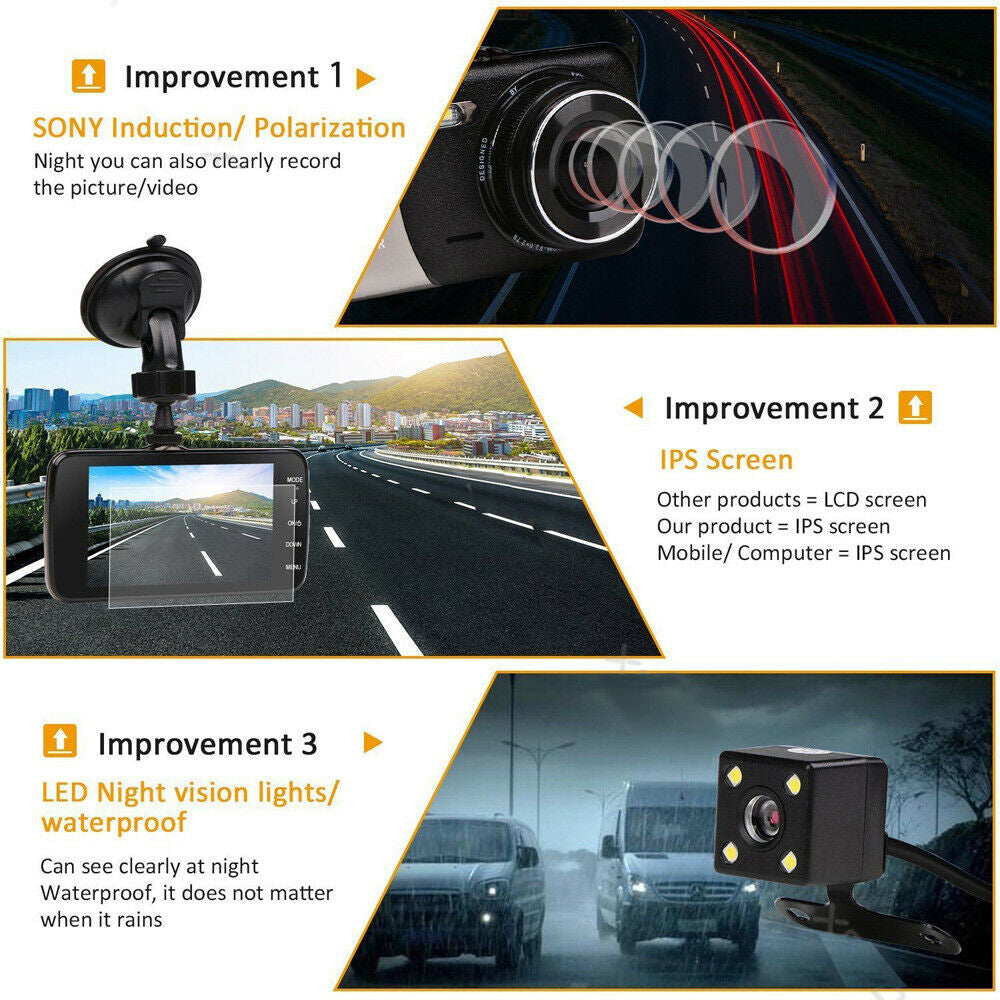 1080P Car Dash Camera Dual Front and Rear Video DVR Recorder Night Vision Kit - Image 5