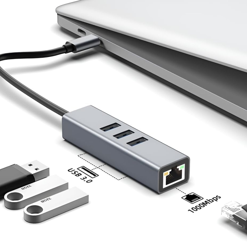 USB C to Ethernet Adapter with 1000Mbps Gigabit RJ45 and 3xUSB 3.0 Ports - Image 2
