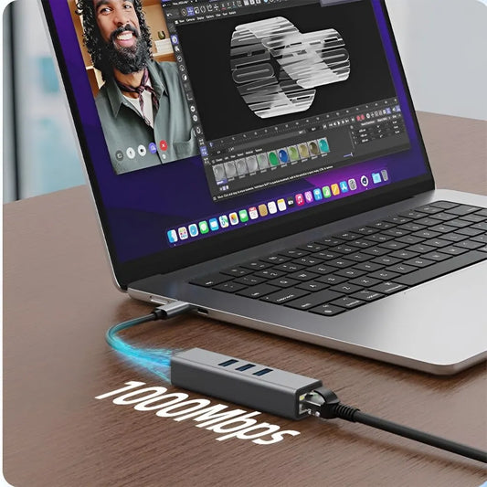 USB C to Ethernet Adapter with 1000Mbps Gigabit RJ45 and 3xUSB 3.0 Ports - Image 6