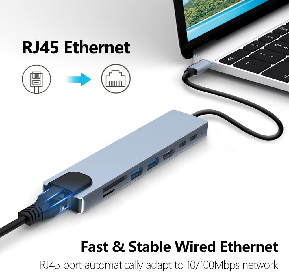 8in1 Hub USB-C To Type-C USB 3.0 4K HDMI RJ45 Ethernet SD TF OTG PD Port Adapter - Image 5