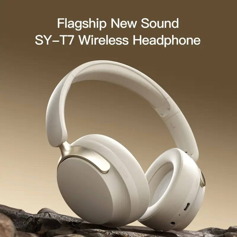 JR SY-T7 Bluetooth 5.4 Over-Ear Headset Wireless Headphones with Noise Cancelling Mic (Beige) - Image 2