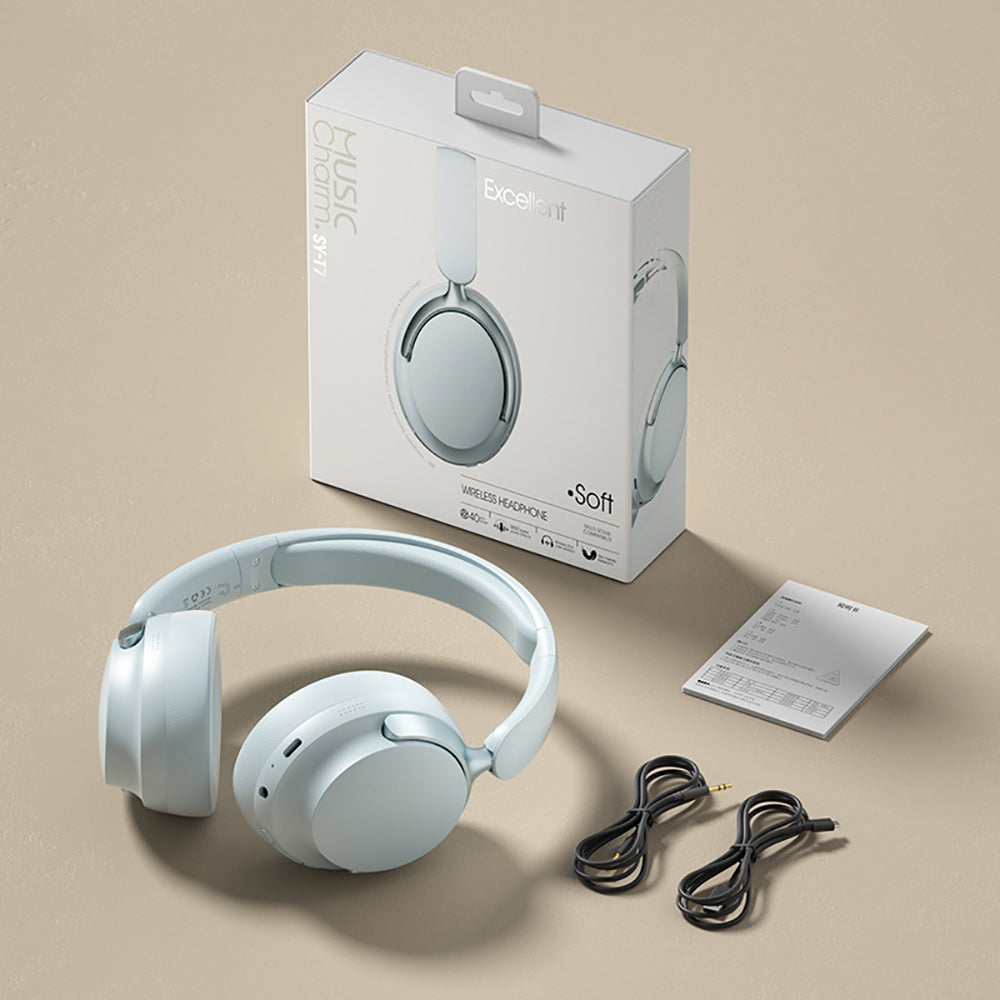 JR SY-T7 Bluetooth 5.4 Over-Ear Headset Wireless Headphones with Noise Cancelling Mic (Light Blue) - Image 9