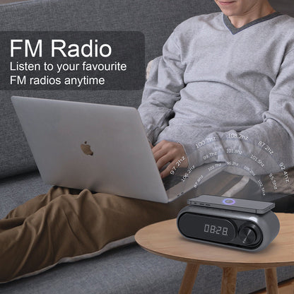 Bluetooth Speaker with 15W Wireless Charger Digital Alarm Clocks FM Radio Music Player (Grey) - Image 3