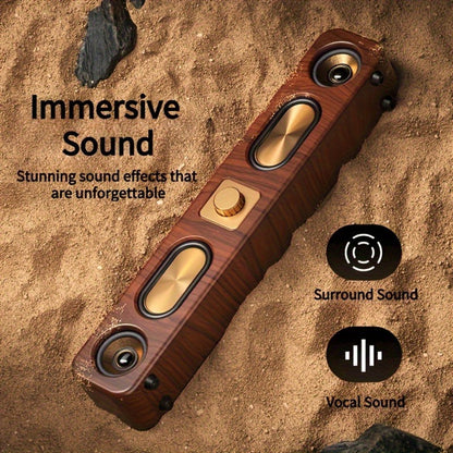 Retro Wood Grain Wireless Bluetooth Speaker Soundbar Deep Bass USB/TF/AUX Inputs - Image 4