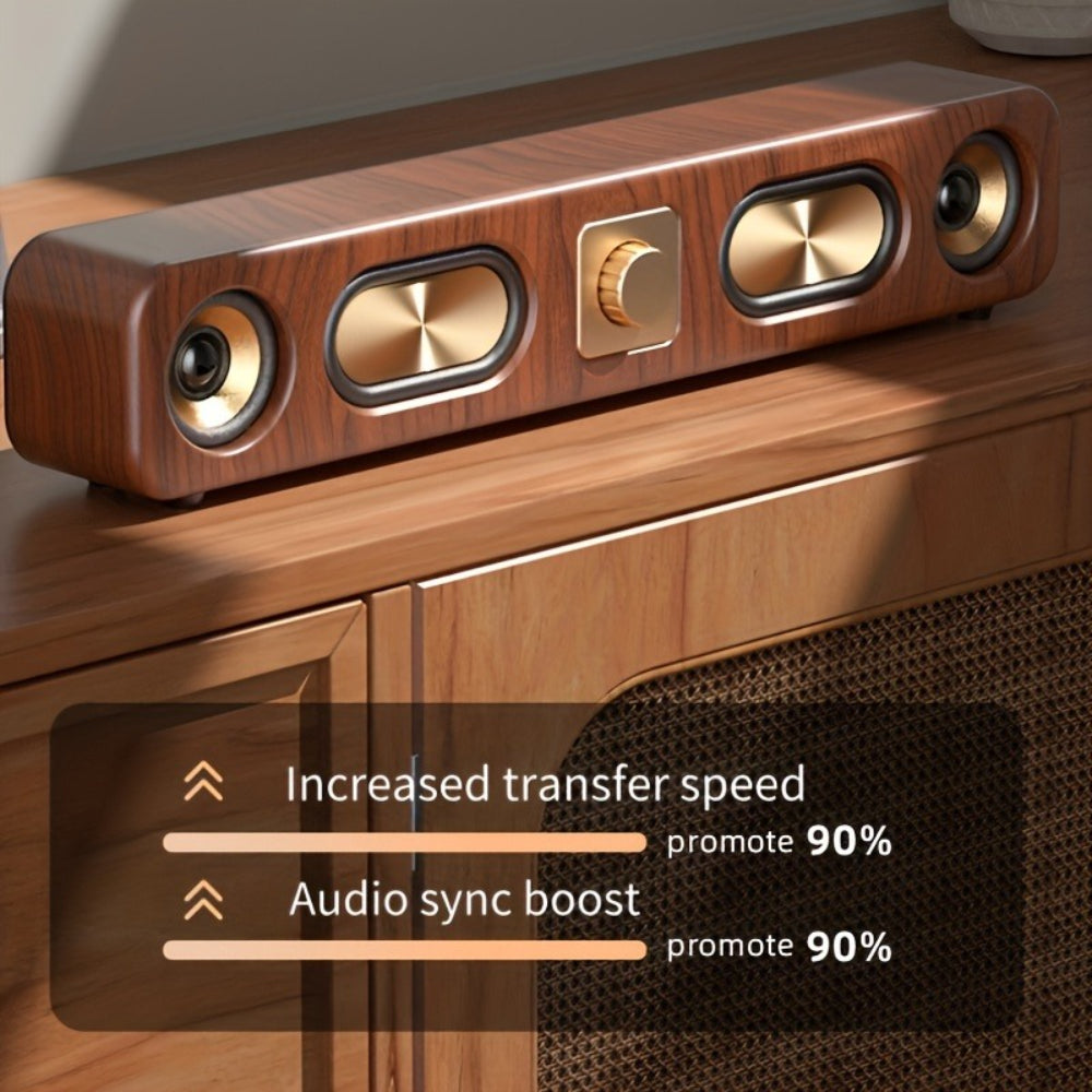 Retro Wood Grain Wireless Bluetooth Speaker Soundbar Deep Bass USB/TF/AUX Inputs - Image 5