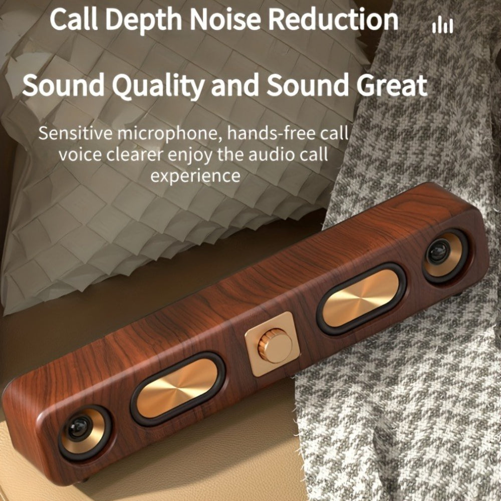 Retro Wood Grain Wireless Bluetooth Speaker Soundbar Deep Bass USB/TF/AUX Inputs - Image 6
