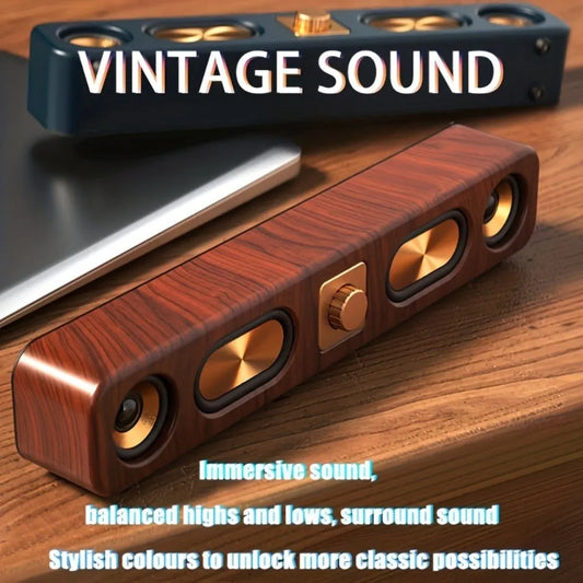 Retro Wood Grain Wireless Bluetooth Speaker Soundbar Deep Bass USB/TF/AUX Inputs - Image 7