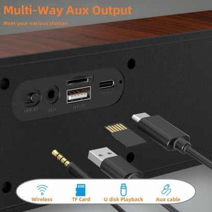 Retro Wood Grain Wireless Bluetooth Speaker Soundbar Deep Bass USB/TF/AUX Inputs - Image 9