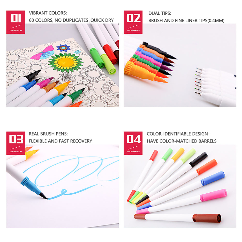 60 Unique Colors Double Head Acid- Free Non-Toxic Coloured Pens - Image 3