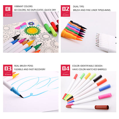 60 Unique Colors Double Head Acid- Free Non-Toxic Coloured Pens - Image 3