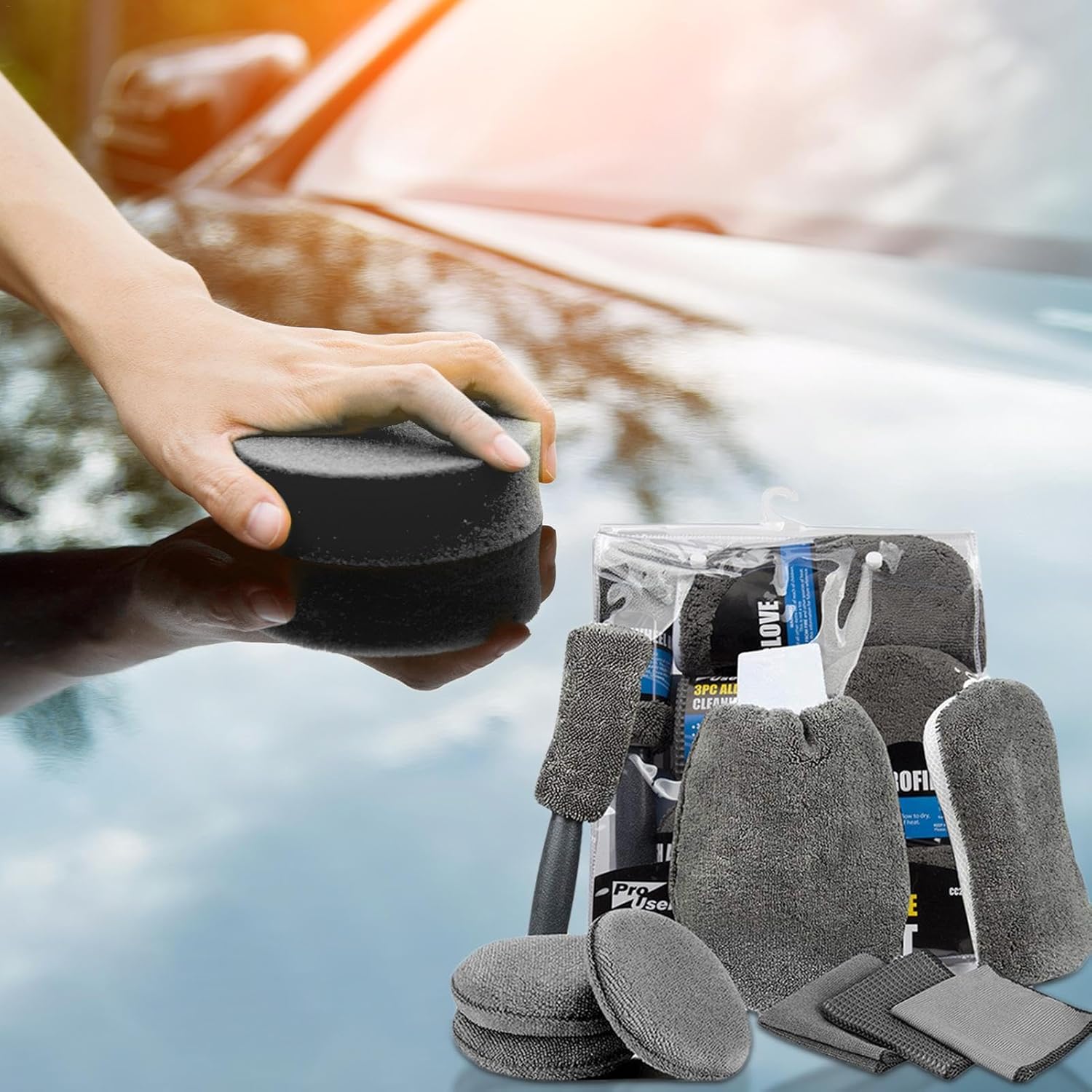 Car Cleaning Sponge Towel Brushe Set 9Pcs Car Wash Kits Cleaning Tools Set - Image 2