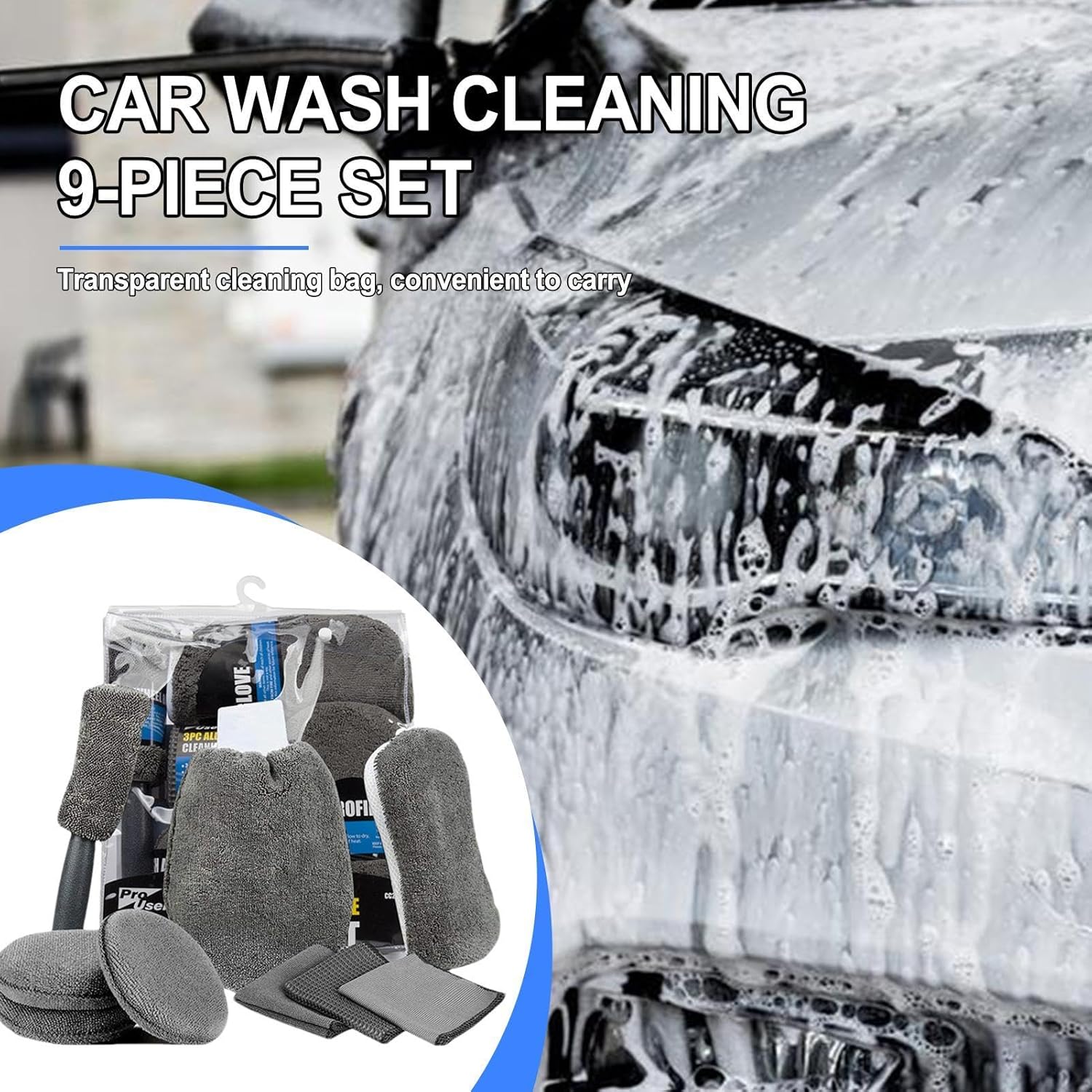 Car Cleaning Sponge Towel Brushe Set 9Pcs Car Wash Kits Cleaning Tools Set - Image 3