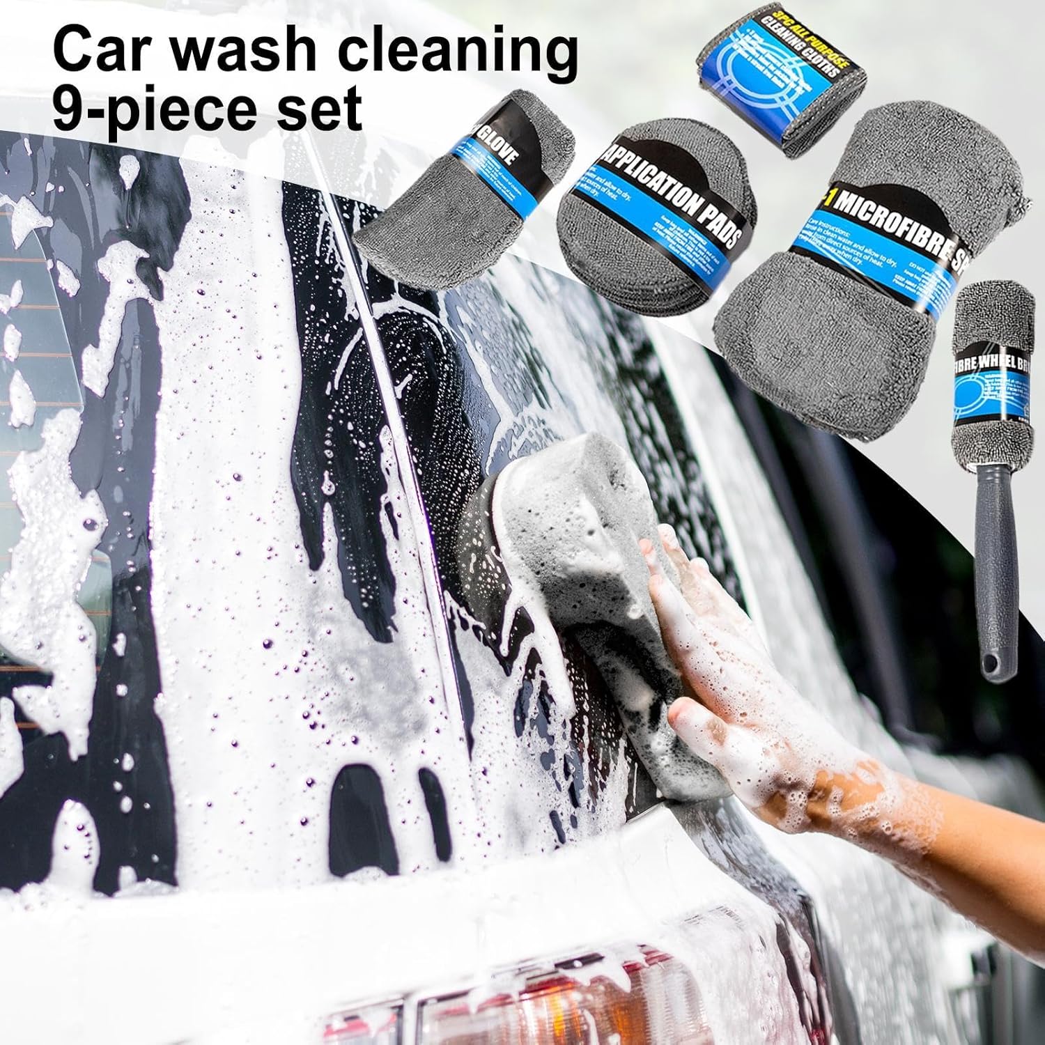 Car Cleaning Sponge Towel Brushe Set 9Pcs Car Wash Kits Cleaning Tools Set - Image 6