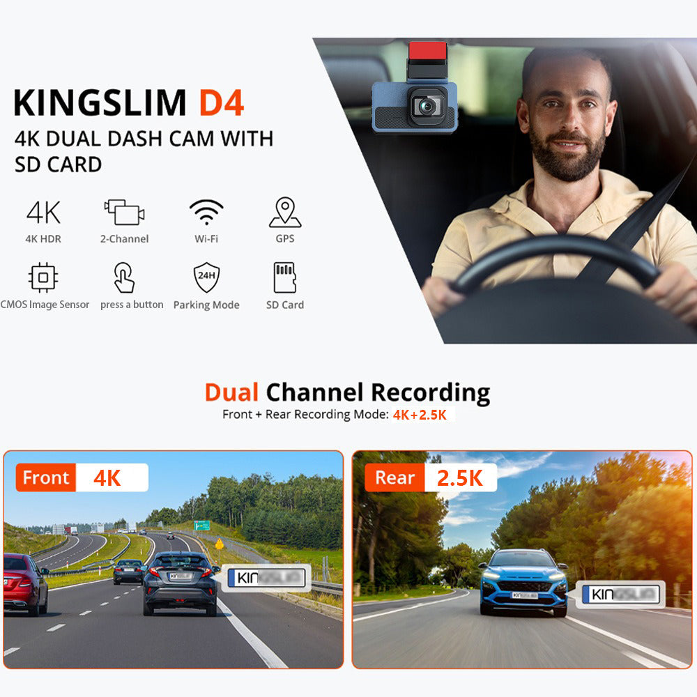 4K+2.5K Dual Dash Cam with WiFi GPS ADAS, Front and Rear Car Camera Recorder with 32GB Card - Image 7