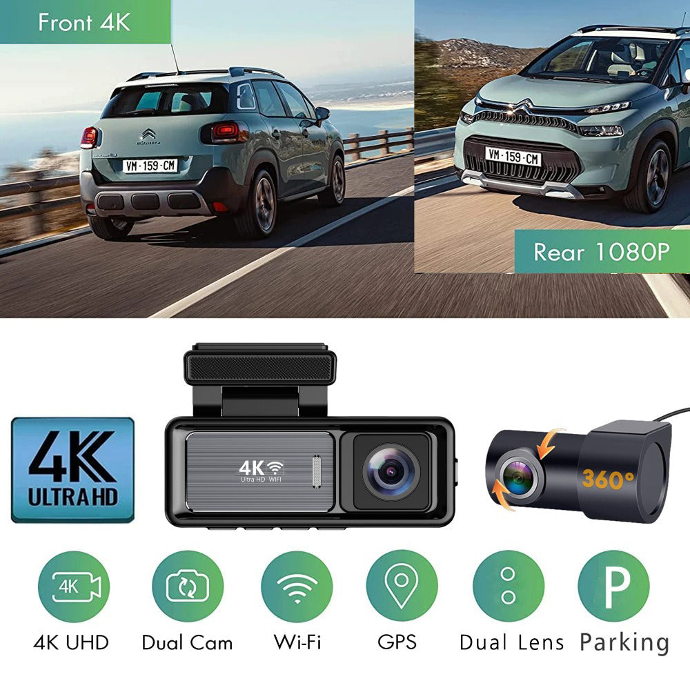 4K Wifi Dash Cam Front, 1080P In-Car Rear Dual Recording with GPS 64GB Card - Image 2