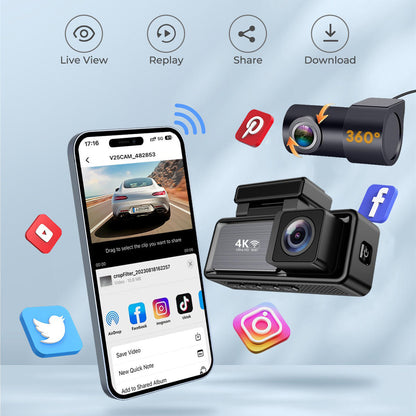 4K Wifi Dash Cam Front, 1080P In-Car Rear Dual Recording with GPS 64GB Card - Image 3