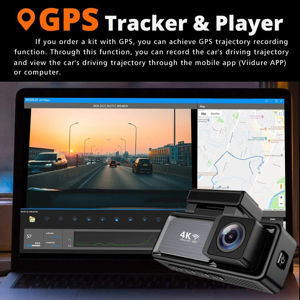 4K Wifi Dash Cam Front, 1080P In-Car Rear Dual Recording with GPS 64GB Card - Image 4