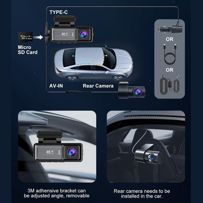 4K Wifi Dash Cam Front, 1080P In-Car Rear Dual Recording with GPS 64GB Card - Image 6