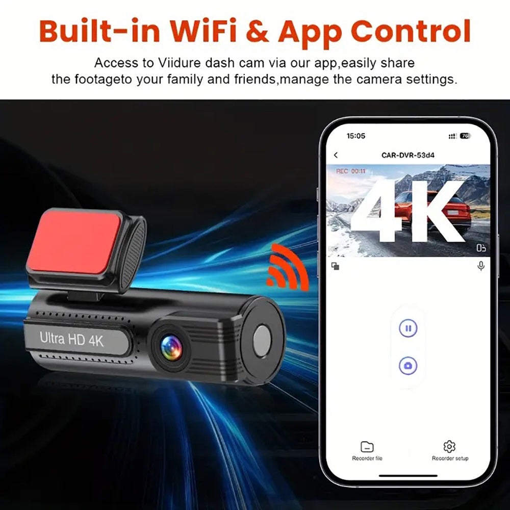 4K WiFi Car Dash Cam Dual Lens Wide Angle IPS Screen Night Vision Recording with 32GB Card - Image 2