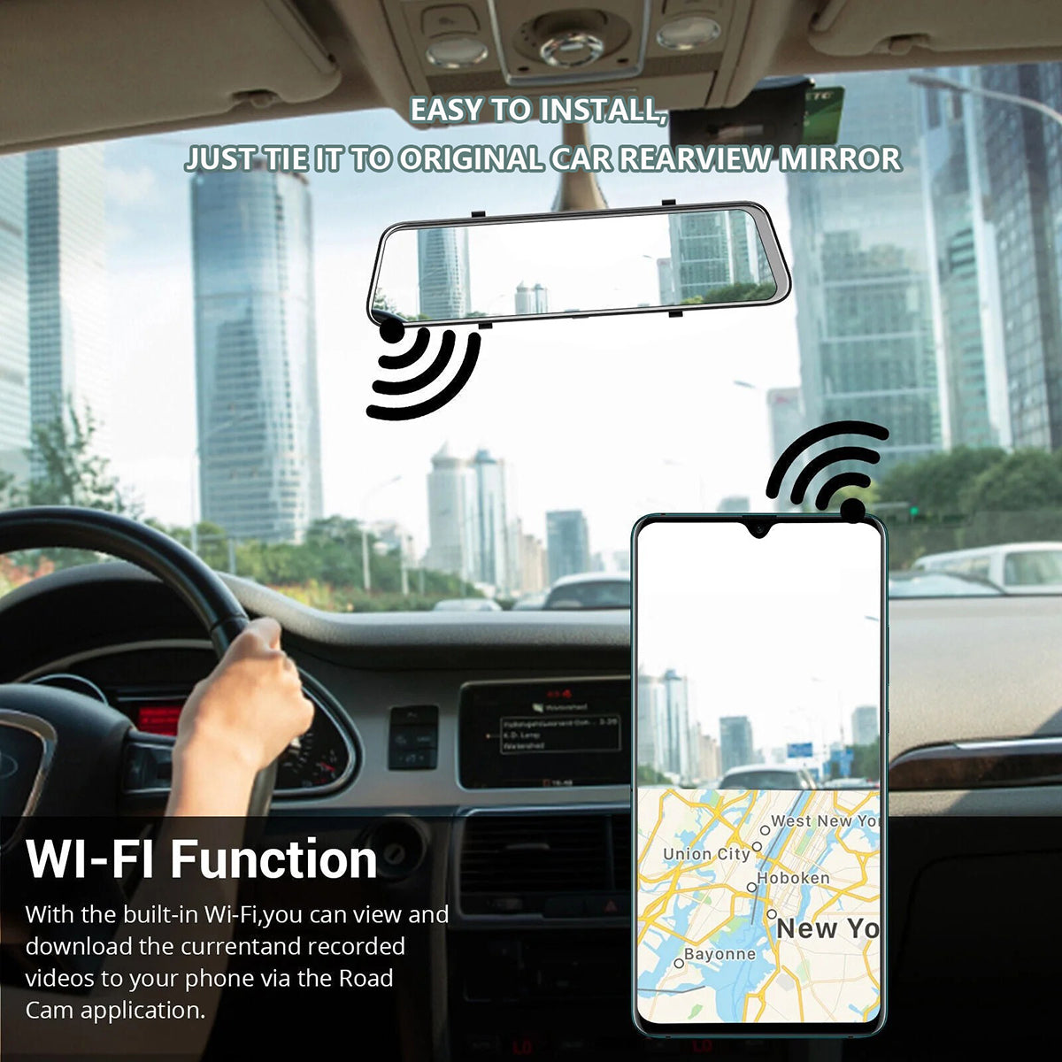 10” 4K Mirror Dash Cam, 2K Rear Camera, WiFi GPS ADAS BSD, Stream Media, 64GB Included - Image 3