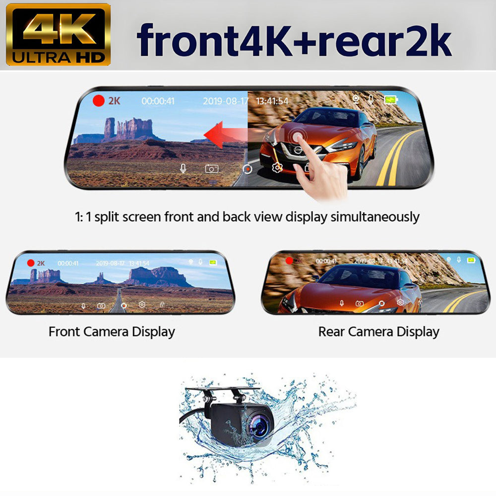 10” 4K Mirror Dash Cam, 2K Rear Camera, WiFi GPS ADAS BSD, Stream Media, 64GB Included - Image 8